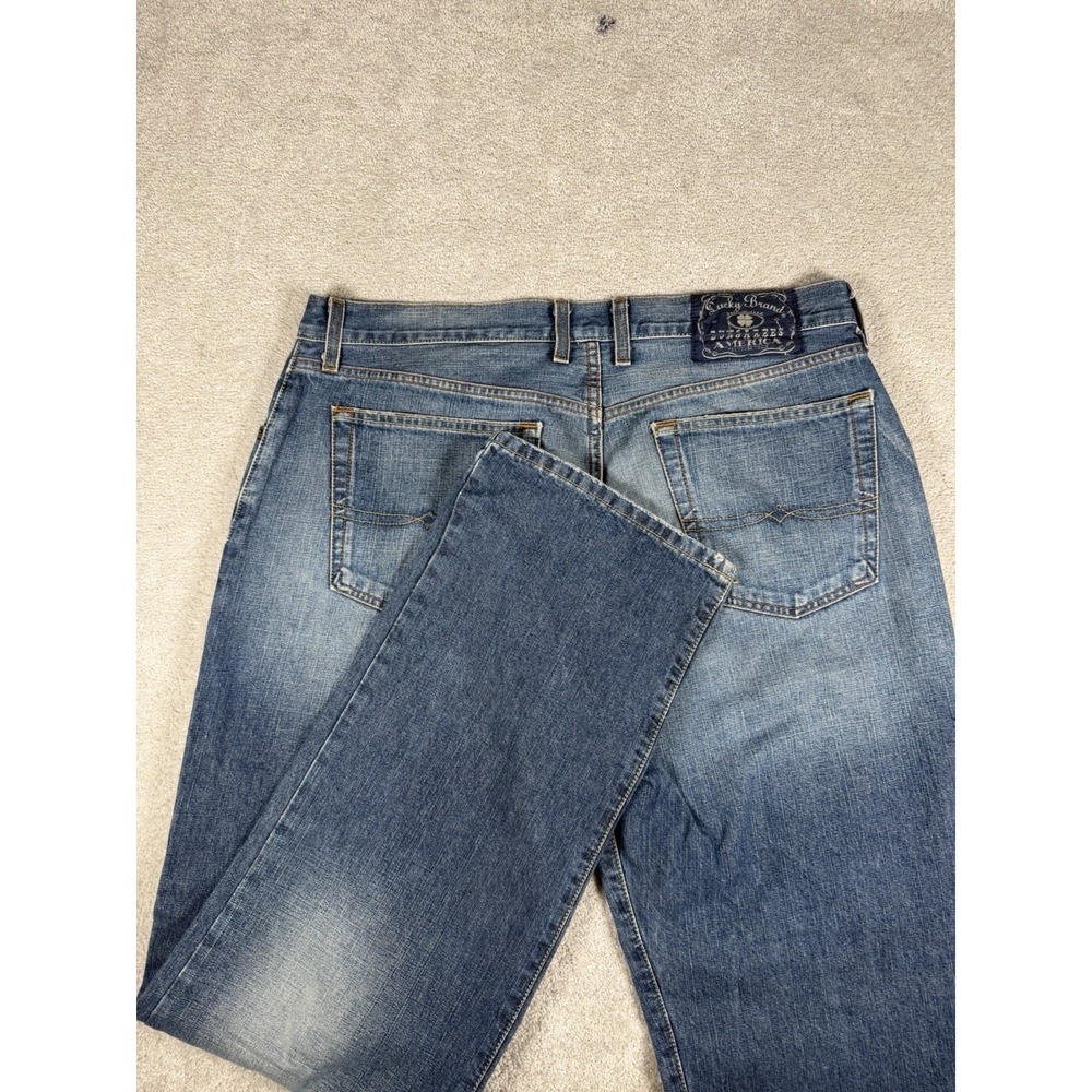 Lucky Brand Dungaree Jeans‎ Mens 36 L Blue Denim Faded Loose Fit Straight Baggy